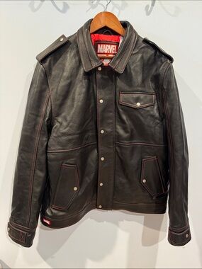 Marvel Disney Parks Est.1939 Collection Black Red Stitch Leather Jacket